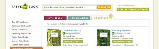 TasteBook  placed in a high-value location on the home page